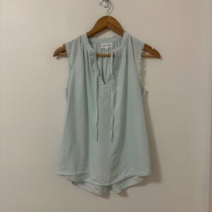 Bella Dahl Frayed Edge Sleeveless Blouse in Mint Green | Size XS